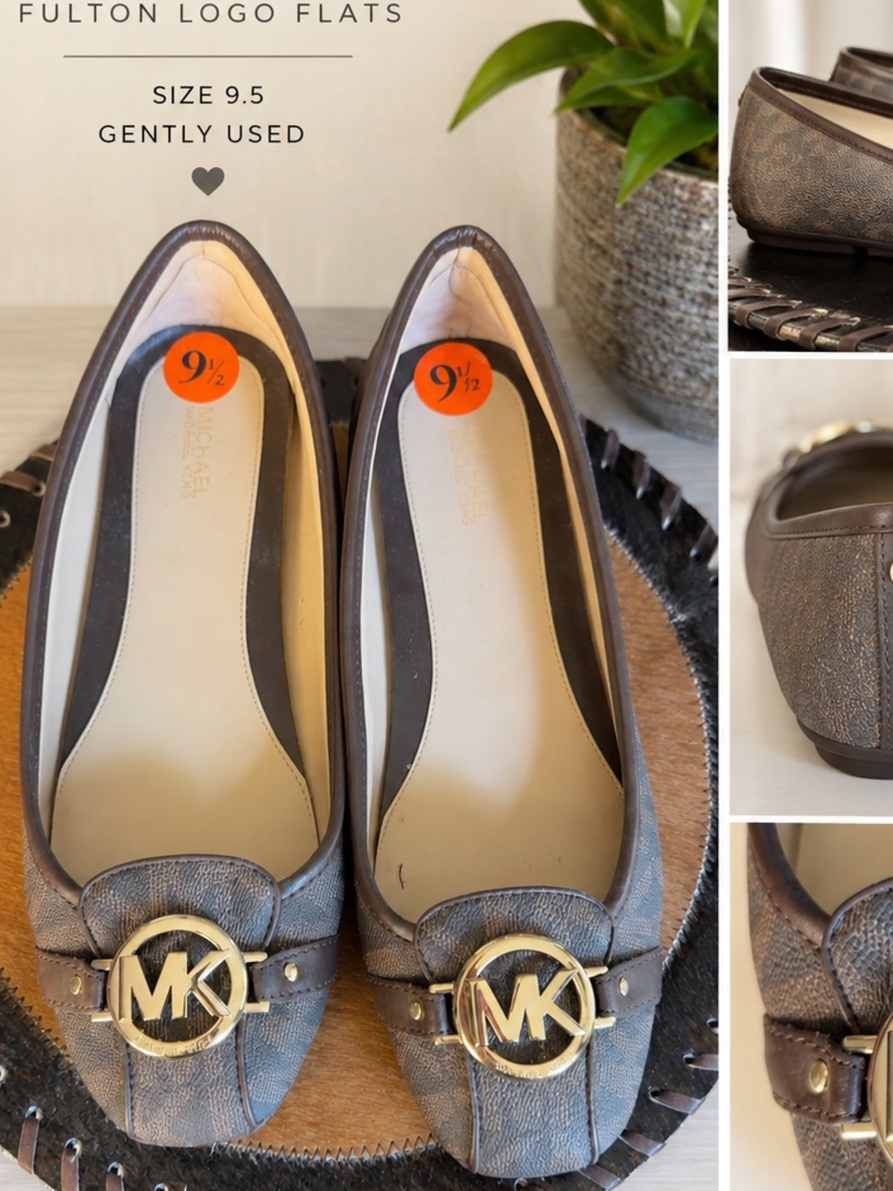 Main Character Energy ✨ Michael Kors MK Logo Flats Brown Size 9.5